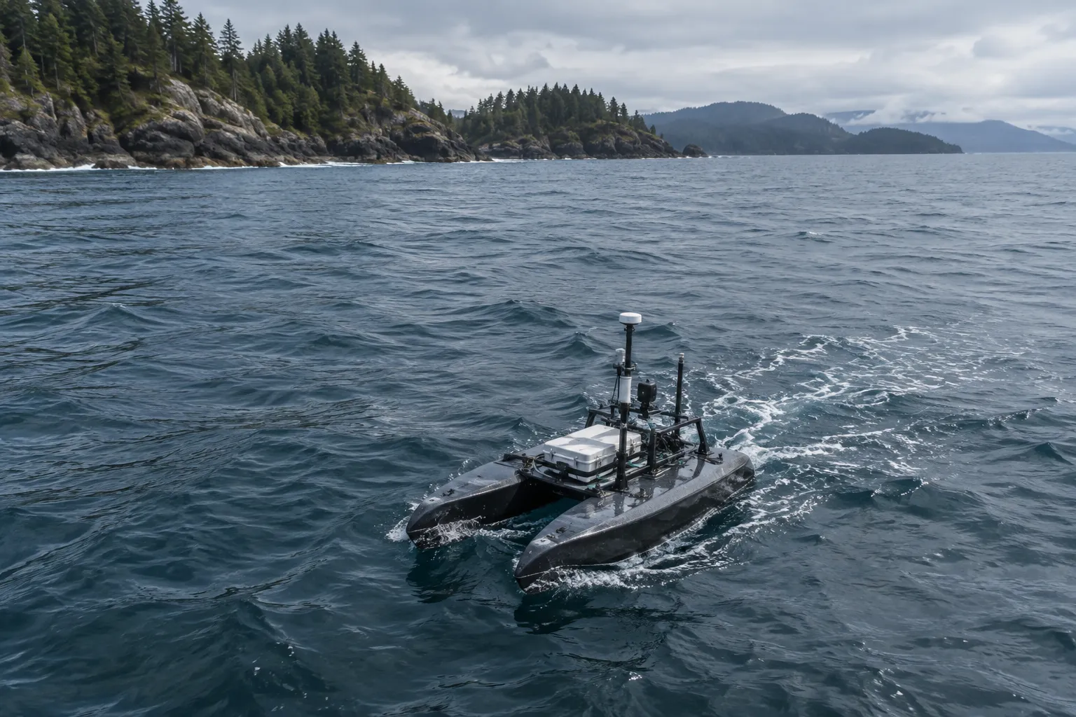 Concept rendering of a compact surface sampling vessel in coastal water
